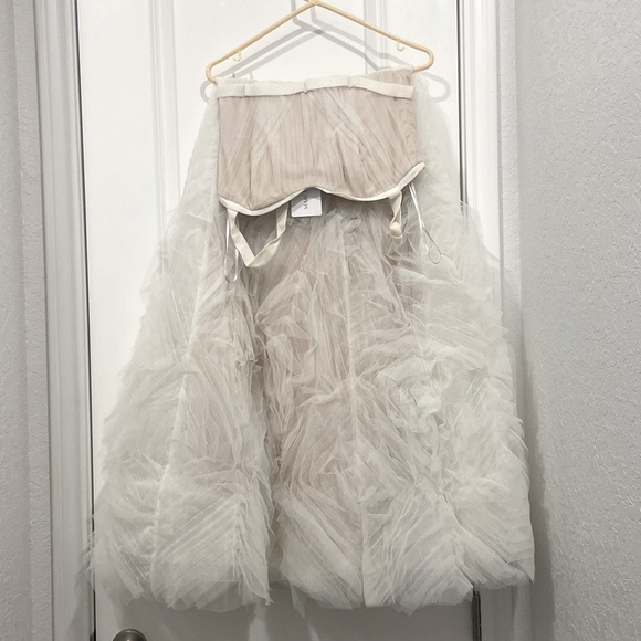 New Marchesa Notte Sleeveless Textured Tulle Tea Length Ivory Gown NWT Size 6 - Picture 4 of 11